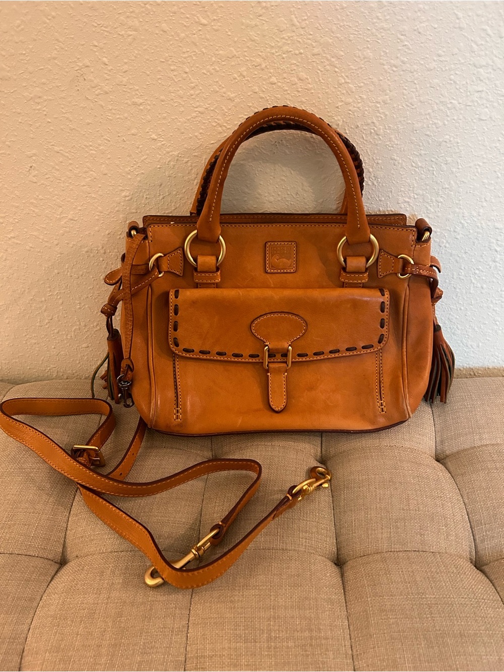 Dooney & Bourke Tan Leather Satchel with Detachable Strap
